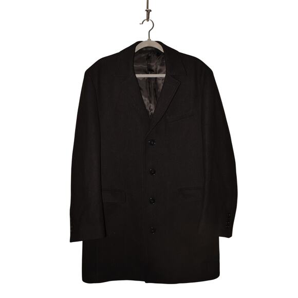 CALVIN KLEIN $200 Black Wool‎ Blend Button Front Overcoat Dress Coat Men's 42R - Picture 1 of 5